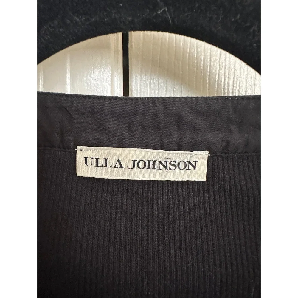 Ulla Johnson Noir Black Ribbed 100% Cotton Pia Puff Sleeve Top M